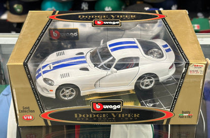 Bburago Dodge Viper GTS White w/ Blue Stripes 1/18 Scale Diecast Model Car | New - Product Image