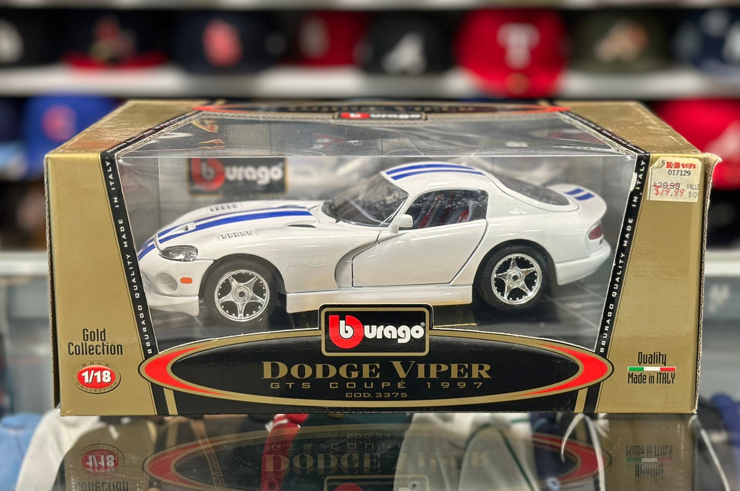Bburago Dodge Viper GTS White w/ Blue Stripes 1/18 Scale Diecast Model Car | New - Product Image