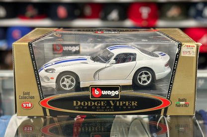 Bburago Dodge Viper GTS White w/ Blue Stripes 1/18 Scale Diecast Model Car | New - Product Image