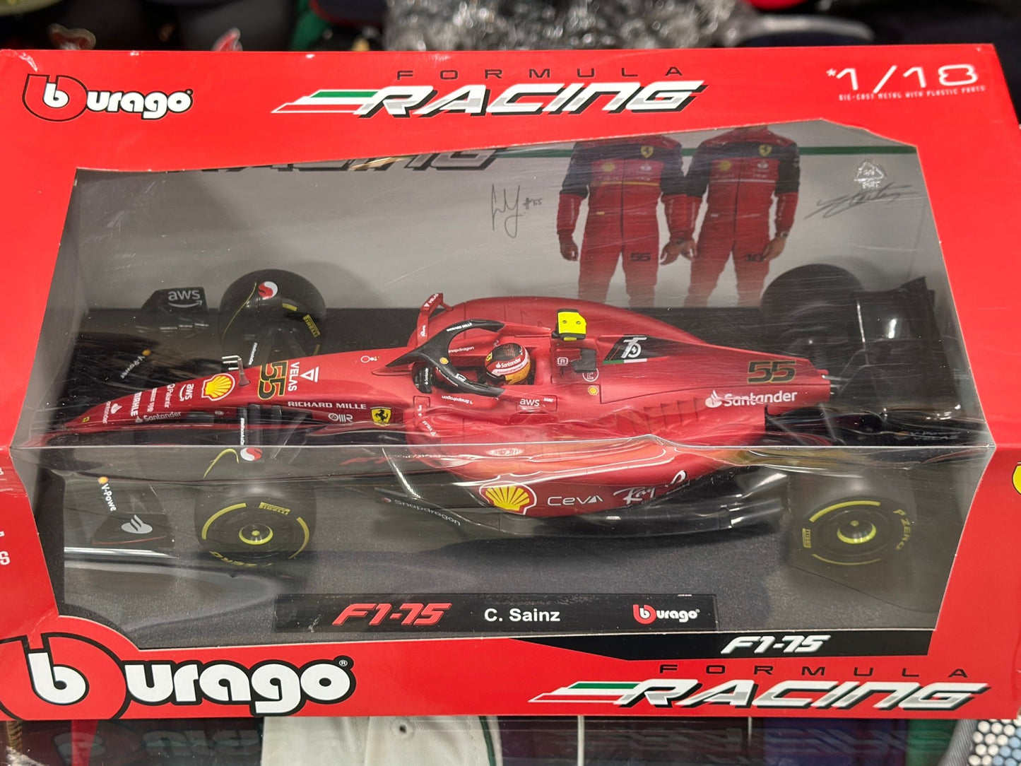 Bburago Ferrari Formula 1 Carlos Sainz 1/18 Scale Diecast Model Car | New - Product Image