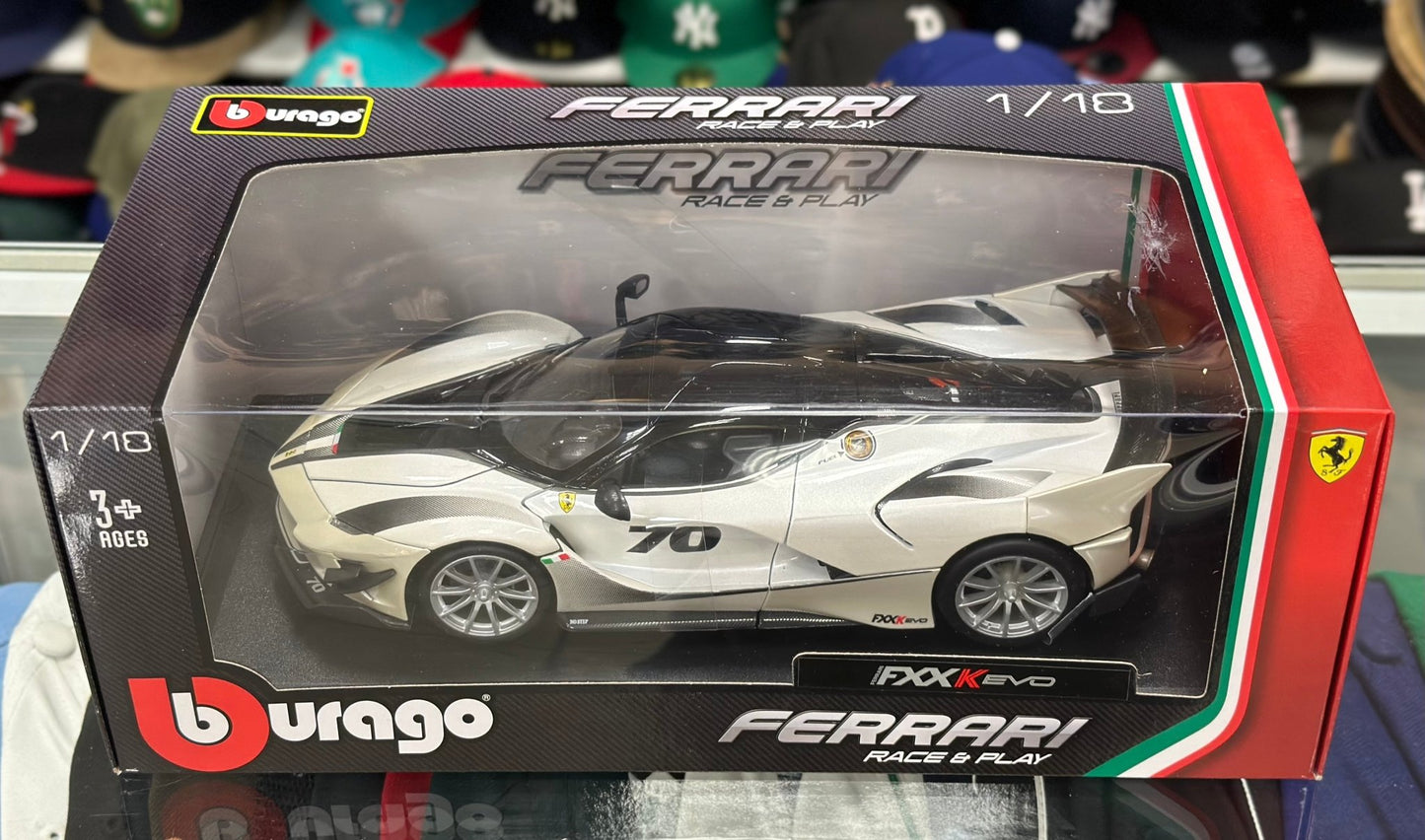Bburago Ferrari LaFerrari FxxK Evo White 1/18 Scale Diecast Model Car - Product Image