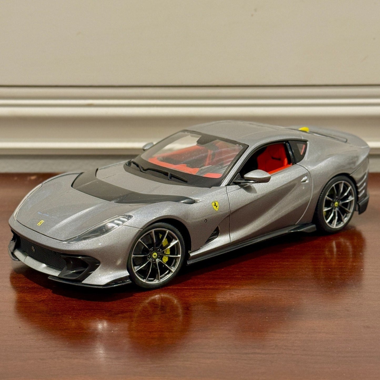 Bburago Signature Ferrari 812 Competizione Pure Gray w/ Red Interior 1/18 Scale Diecast Model Car | In Box - Product Image