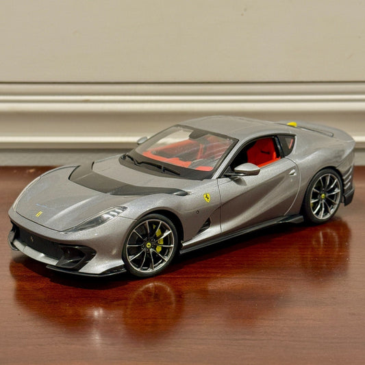 Bburago Signature Ferrari 812 Competizione Pure Gray w/ Red Interior 1/18 Scale Diecast Model Car | In Box - Product Image