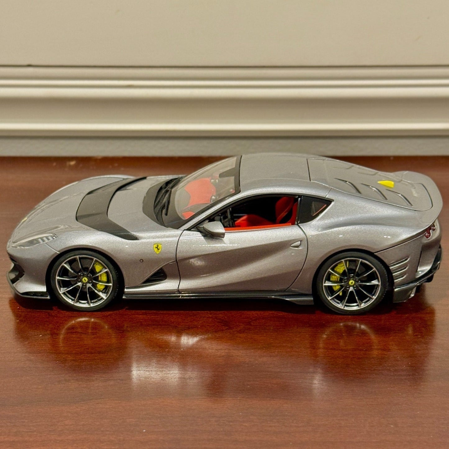 Bburago Signature Ferrari 812 Competizione Pure Gray w/ Red Interior 1/18 Scale Diecast Model Car | In Box - Product Image