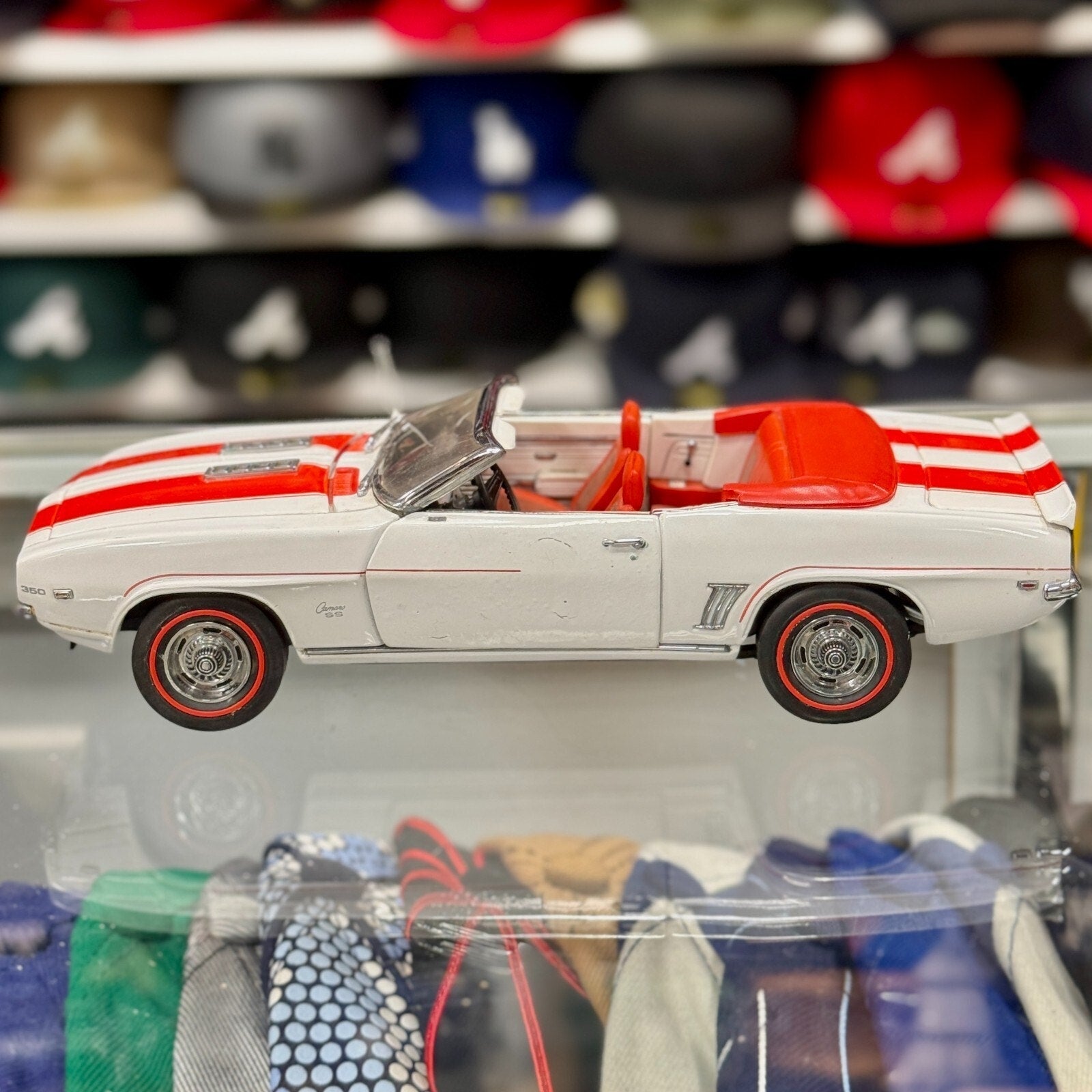 Danbury Mint 1969 Chevrolet Camaro SS White w/ Red Stripes 1/18 Scale Diecast Model Car - Product Image