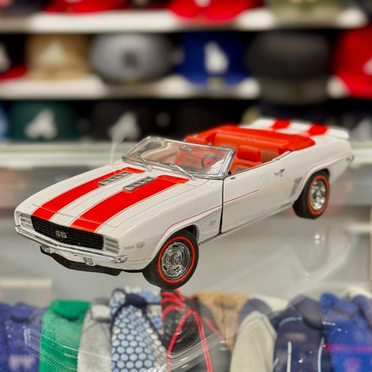 Danbury Mint 1969 Chevrolet Camaro SS White w/ Red Stripes 1/18 Scale Diecast Model Car - Product Image