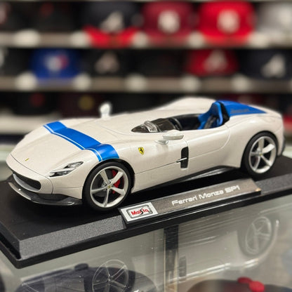 Maisto 1:18 Ferrari Monza SP1 White Blue Diecast Model Car | New