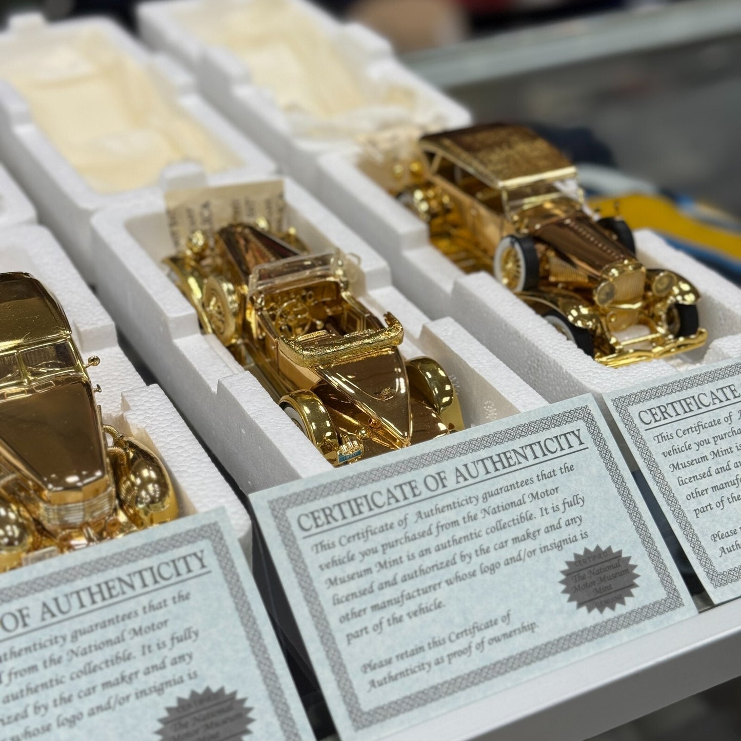 1/32 Gold Bundle Dusenberg, Parkard, Chrysler, Cord National Motor Museum Mint