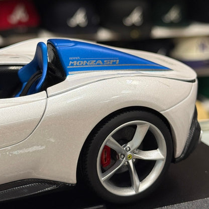 Maisto 1:18 Ferrari Monza SP1 White Blue Diecast Model Car | New