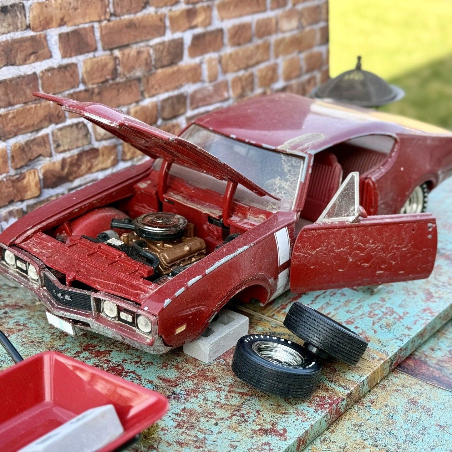 ERTL 1968 Red Oldsmobile 442 1/18 Scale Diecast Model Car | Parts Car - Product Image
