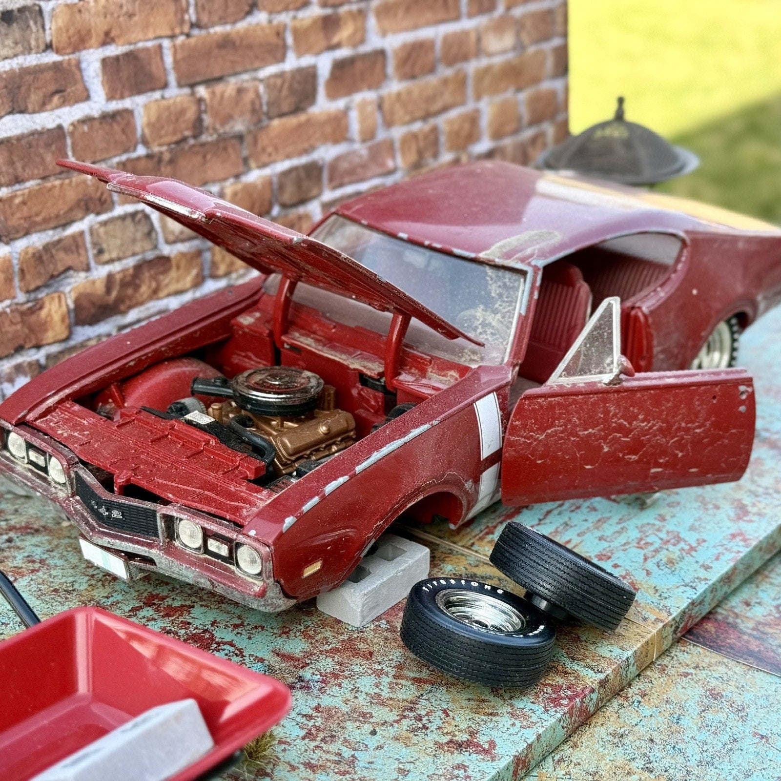 ERTL 1968 Red Oldsmobile 442 1/18 Scale Diecast Model Car | Parts Car - Product Image