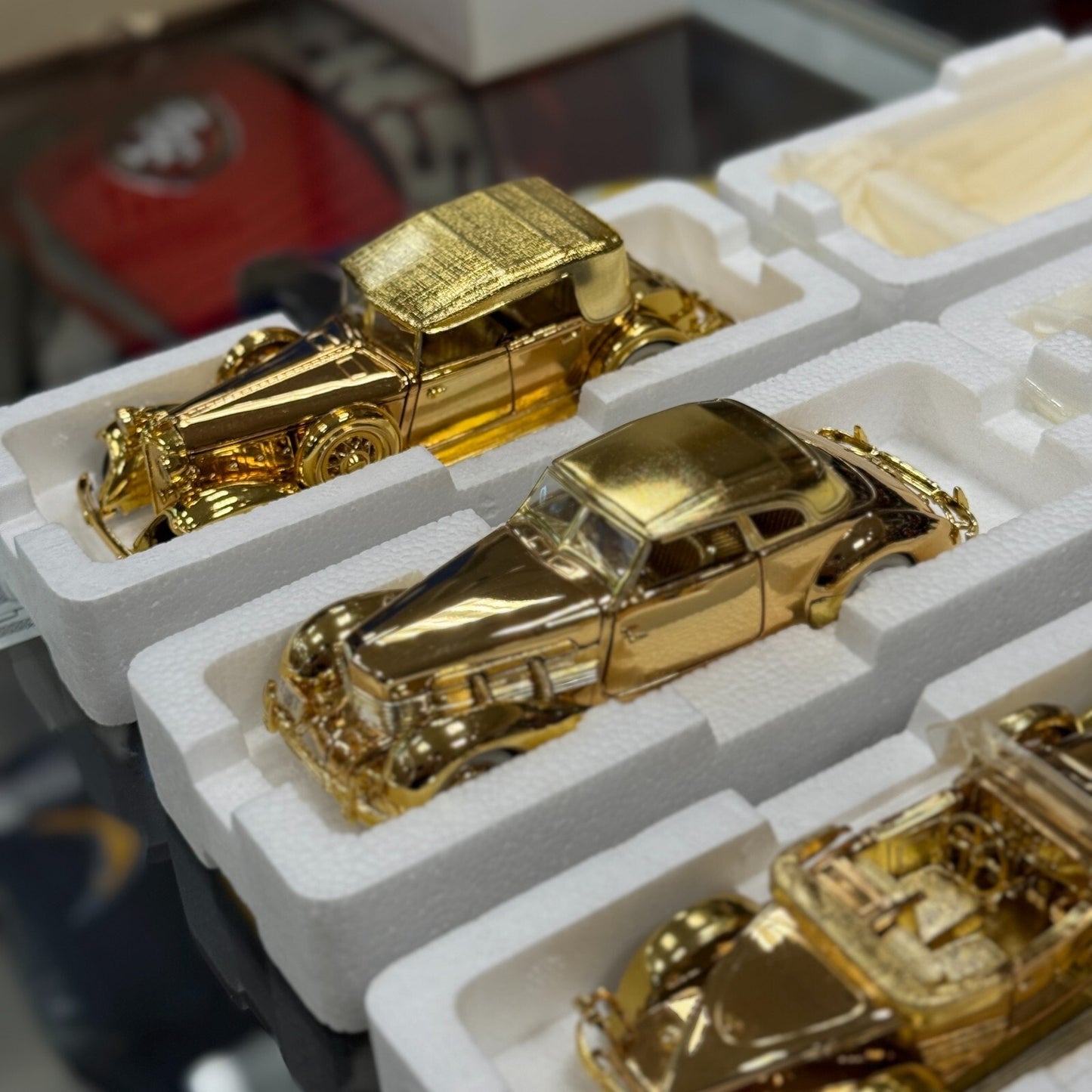 1/32 Gold Bundle Dusenberg, Parkard, Chrysler, Cord National Motor Museum Mint