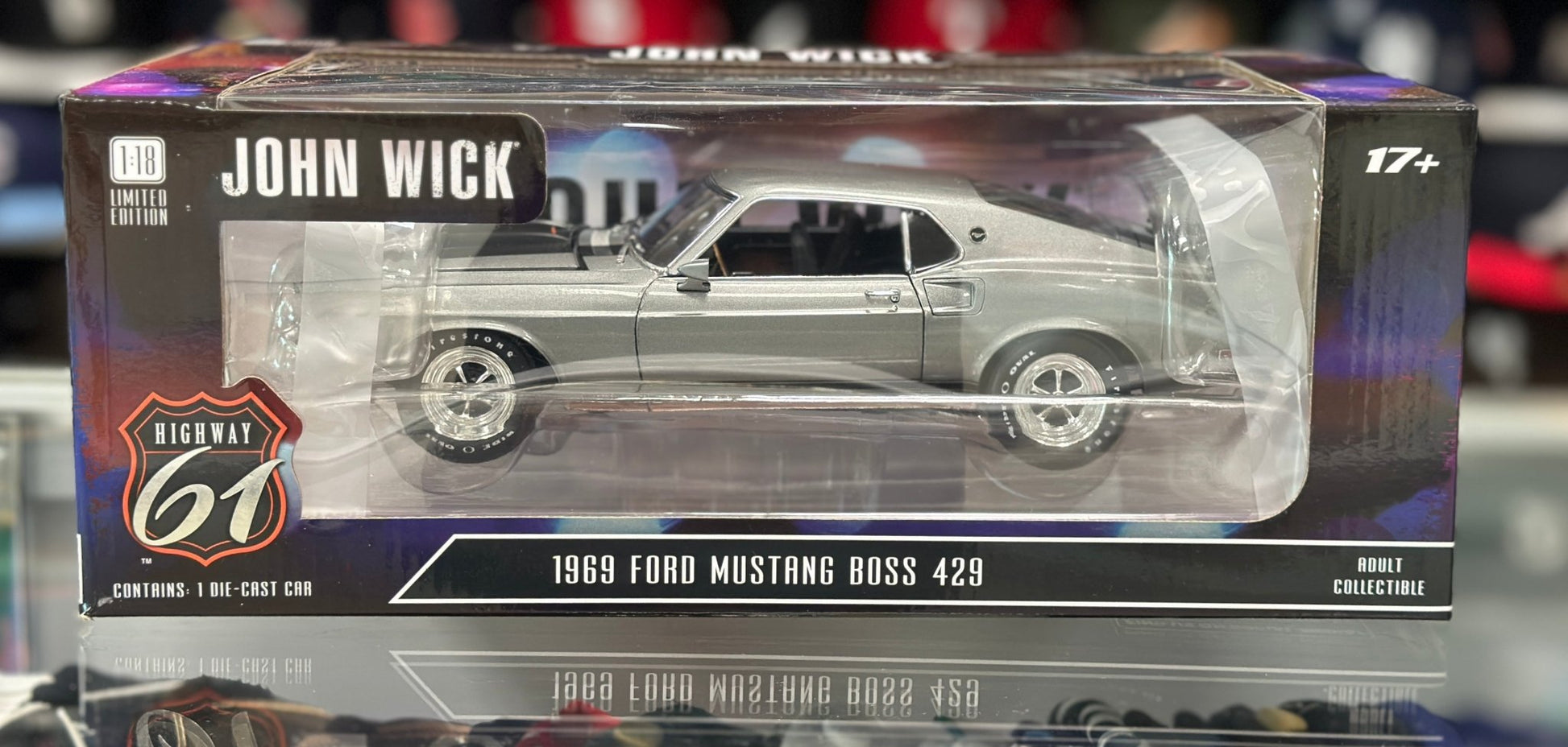 Highway 61 1969 Ford Mustang Boss 429 'John Wick Movie Car' 1/18 Scale Diecast Model Car - Product Image
