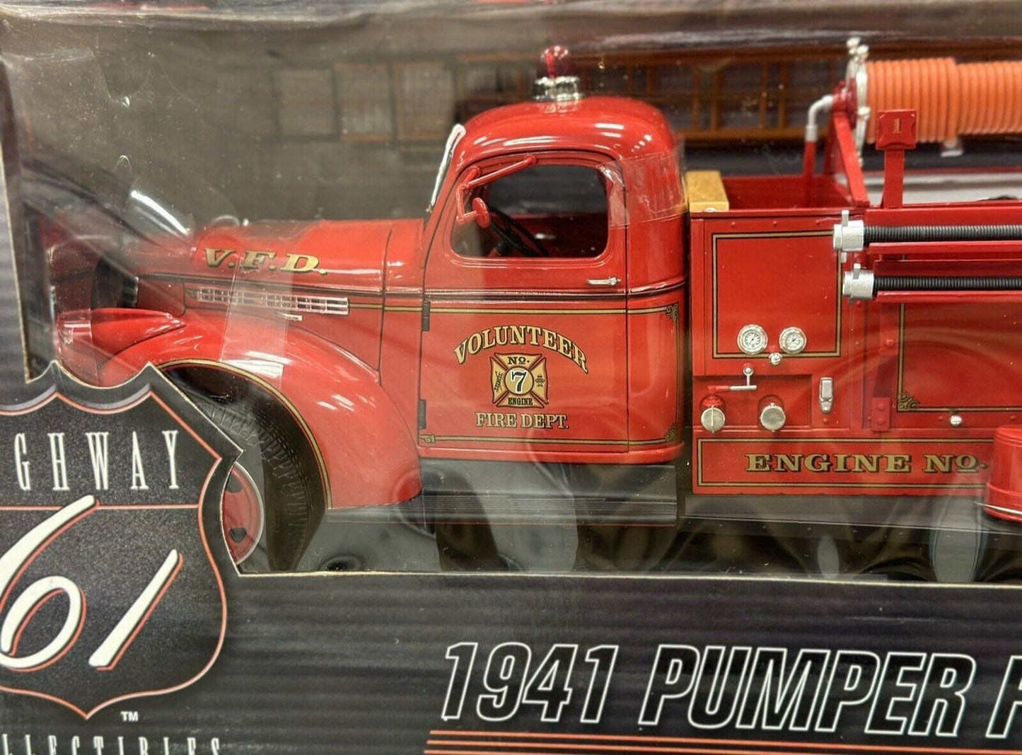 Highway 61 Chevy Chevrolet Pumper Firetruck Red 1/16 Scale Diecast Model Car | New - Product Image