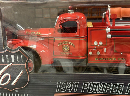 Highway 61 Chevy Chevrolet Pumper Firetruck Red 1/16 Scale Diecast Model Car | New - Product Image