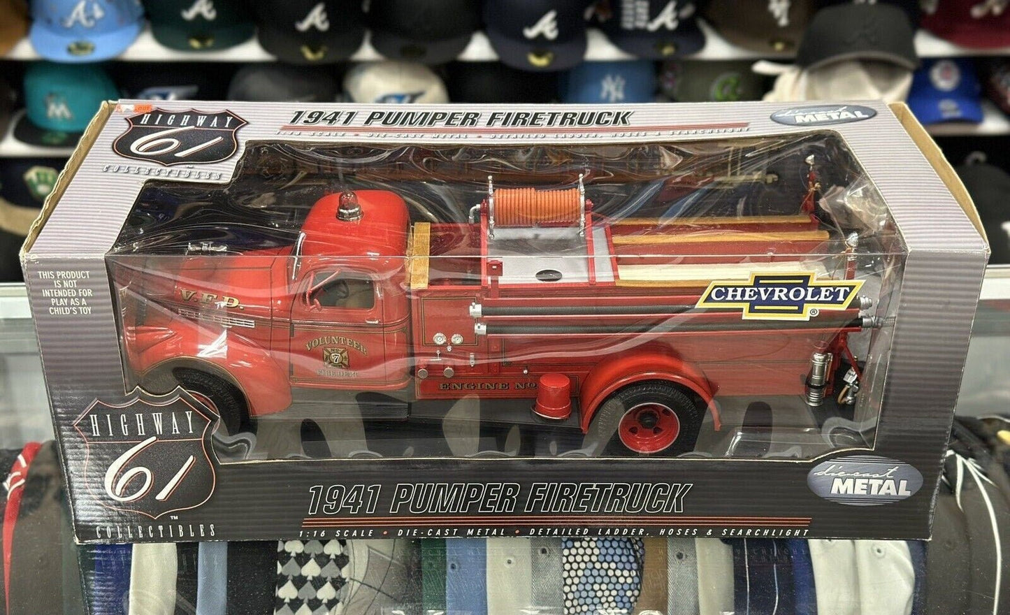 Highway 61 Chevy Chevrolet Pumper Firetruck Red 1/16 Scale Diecast Model Car | New - Product Image