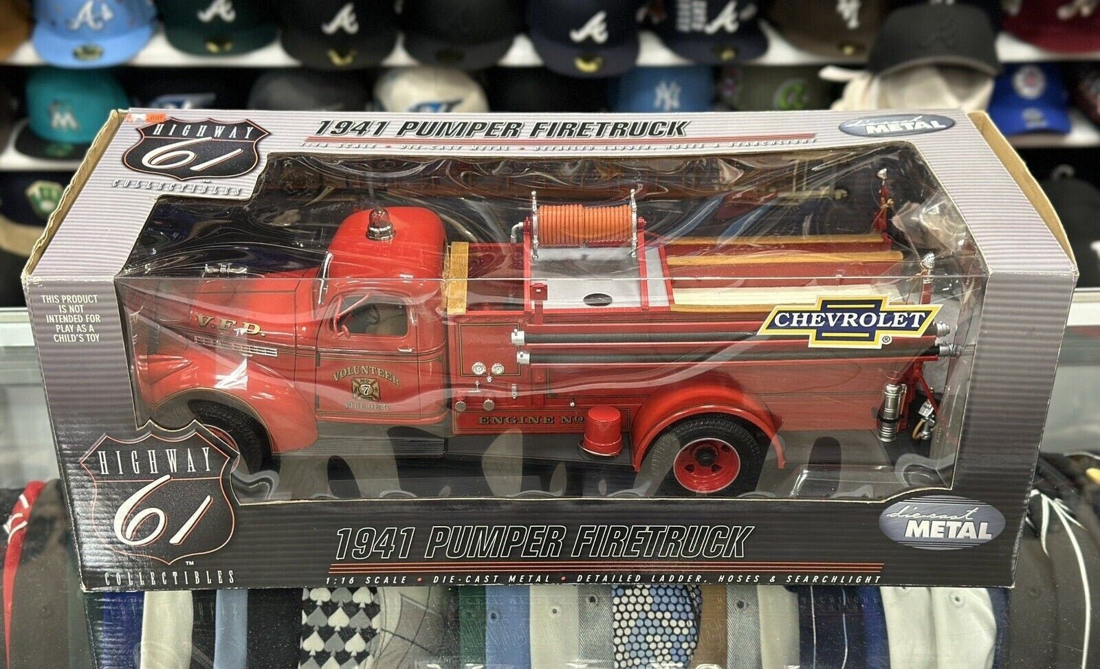 Highway 61 Chevy Chevrolet Pumper Firetruck Red 1/16 Scale Diecast Model Car | New - Product Image