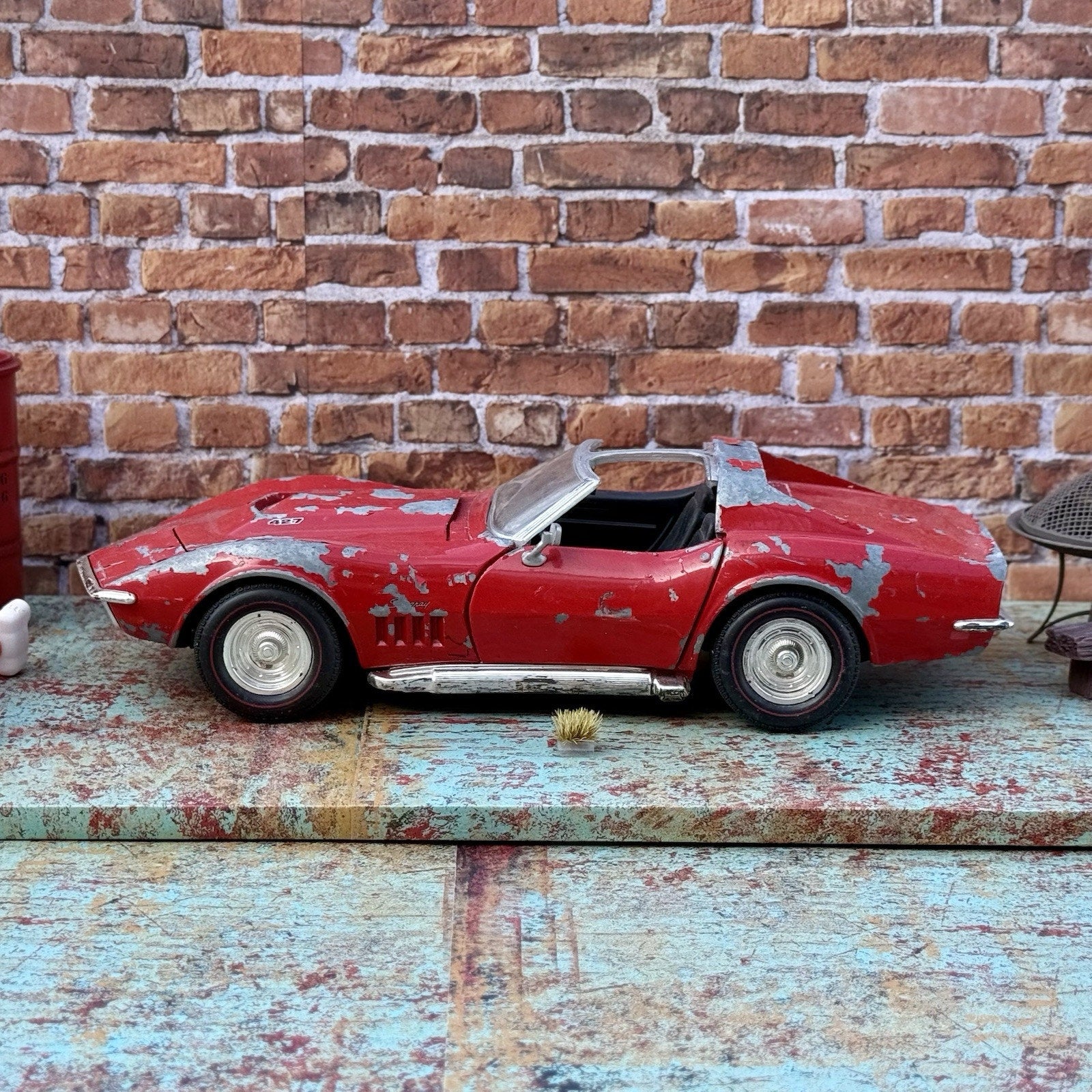 Hot Wheels 1969 Corvette Stingray Red 1/18 Scale Diecast Model Car | Parts Car - Product Image