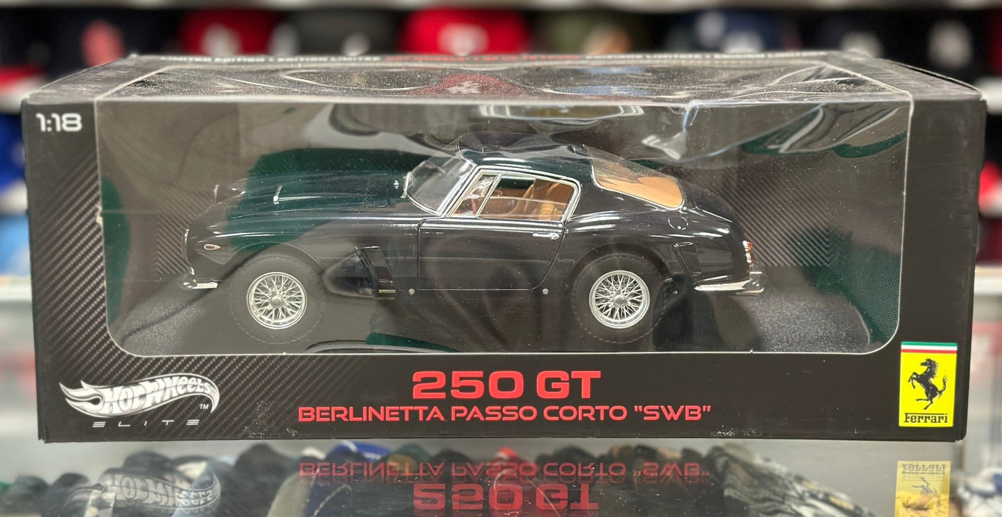 Hot Wheels Elite Ferrari 250GT SWB Deep Blue 1/18 Scale Diecast Model Car | New - Product Image
