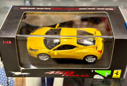 Hot Wheels Elite Ferrari 458 Italia Yellow 1/43 Scale Diecast Model Car | New - Product Image