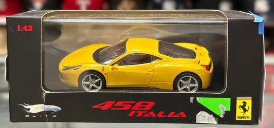 Hot Wheels Elite Ferrari 458 Italia Yellow 1/43 Scale Diecast Model Car | New - Product Image