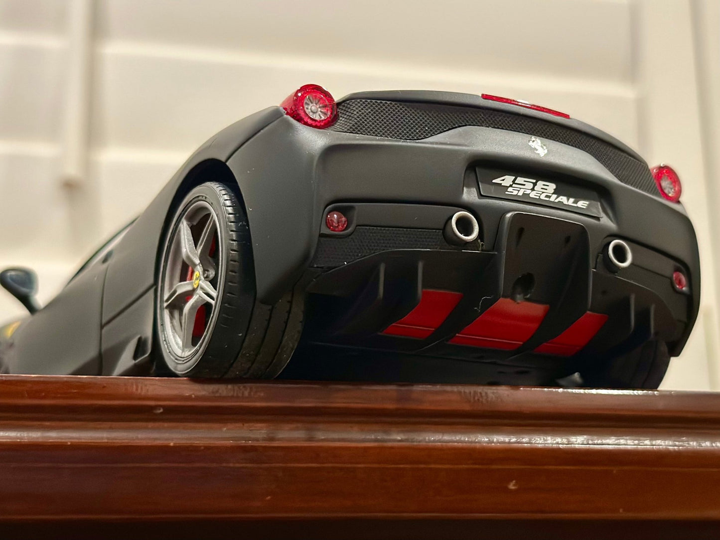 Hot Wheels Elite Ferrari 458 Speciale Matte Black w/ Gray Wheels 1/18 Scale Diecast Model Car | Limited Edition - Product Image