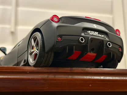 Hot Wheels Elite Ferrari 458 Speciale Matte Black w/ Gray Wheels 1/18 Scale Diecast Model Car | Limited Edition - Product Image
