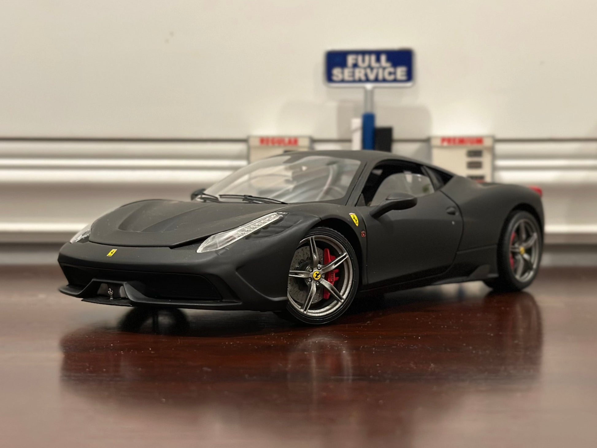 Hot Wheels Elite Ferrari 458 Speciale Matte Black w/ Gray Wheels 1/18 Scale Diecast Model Car | Limited Edition - Product Image