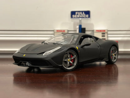 Hot Wheels Elite Ferrari 458 Speciale Matte Black w/ Gray Wheels 1/18 Scale Diecast Model Car | Limited Edition - Product Image