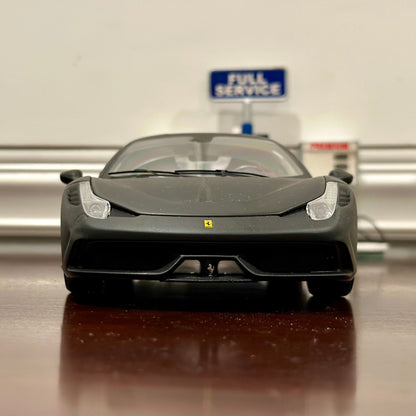 Hot Wheels Elite Ferrari 458 Speciale Matte Black w/ Gray Wheels 1/18 Scale Diecast Model Car | Limited Edition - Product Image