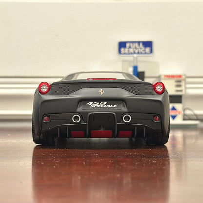 Hot Wheels Elite Ferrari 458 Speciale Matte Black w/ Gray Wheels 1/18 Scale Diecast Model Car | Limited Edition - Product Image