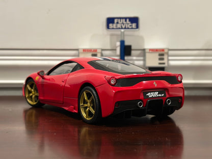 Hot Wheels Elite Ferrari 458 Speciale Red w/ Gold Wheels 1/18 Scale Diecast Model Car | Limited Edition - Product Image