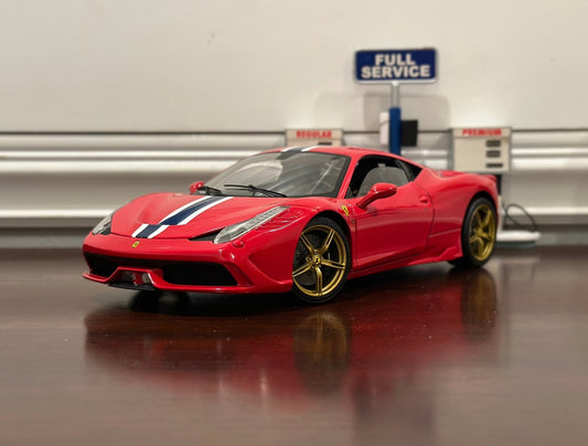 Hot Wheels Elite Ferrari 458 Speciale Red w/ Gold Wheels 1/18 Scale Diecast Model Car | Limited Edition - Product Image