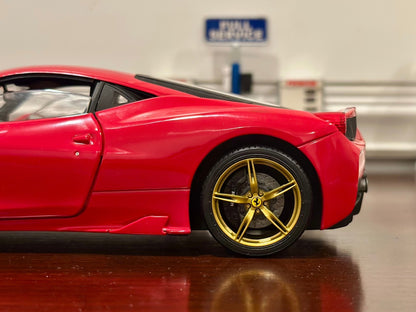 Hot Wheels Elite Ferrari 458 Speciale Red w/ Gold Wheels 1/18 Scale Diecast Model Car | Limited Edition - Product Image