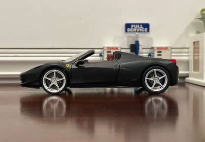 Hot Wheels Elite Ferrari 458 Spider Matte Black 1/18 Scale Diecast Model Car | Limited Edition - Product Image