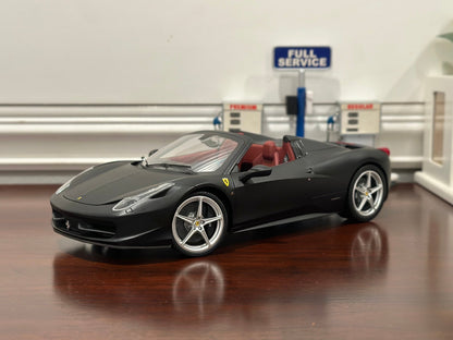 Hot Wheels Elite Ferrari 458 Spider Matte Black 1/18 Scale Diecast Model Car | Limited Edition - Product Image