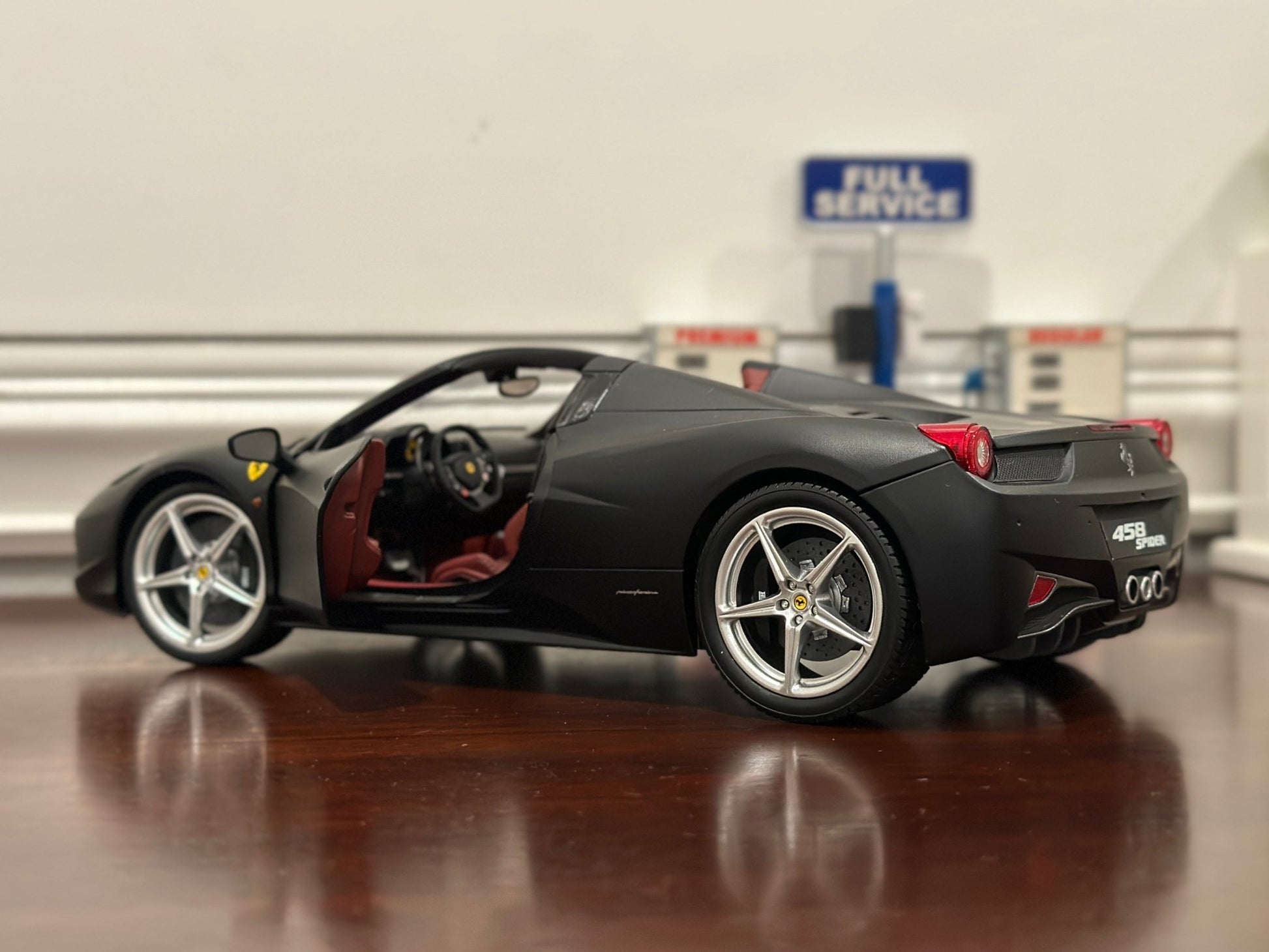Hot Wheels Elite Ferrari 458 Spider Matte Black 1/18 Scale Diecast Model Car | Limited Edition - Product Image