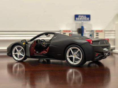 Hot Wheels Elite Ferrari 458 Spider Matte Black 1/18 Scale Diecast Model Car | Limited Edition - Product Image