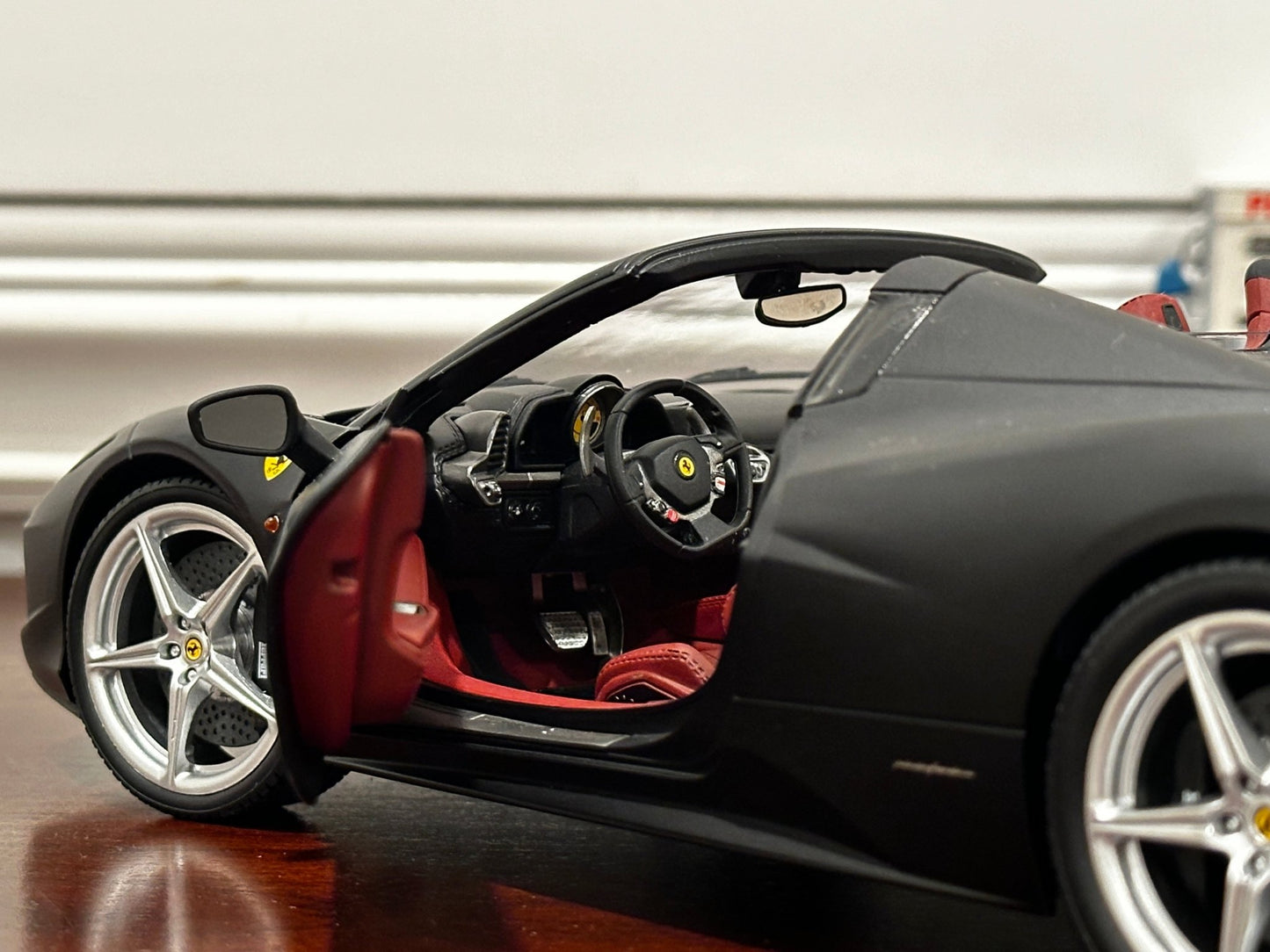 Hot Wheels Elite Ferrari 458 Spider Matte Black 1/18 Scale Diecast Model Car | Limited Edition - Product Image