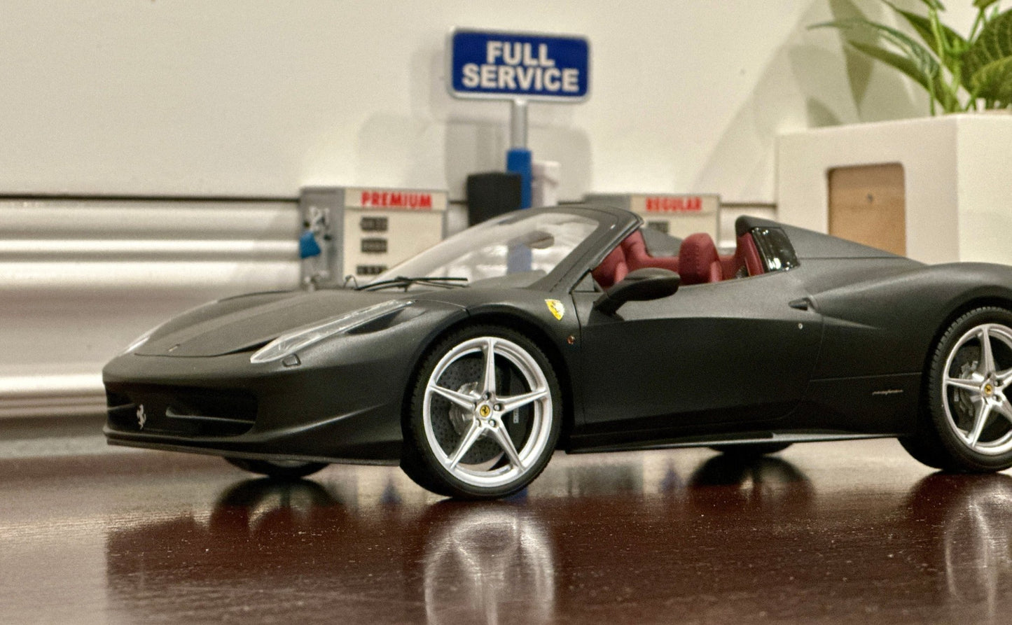 Hot Wheels Elite Ferrari 458 Spider Matte Black 1/18 Scale Diecast Model Car | Limited Edition - Product Image