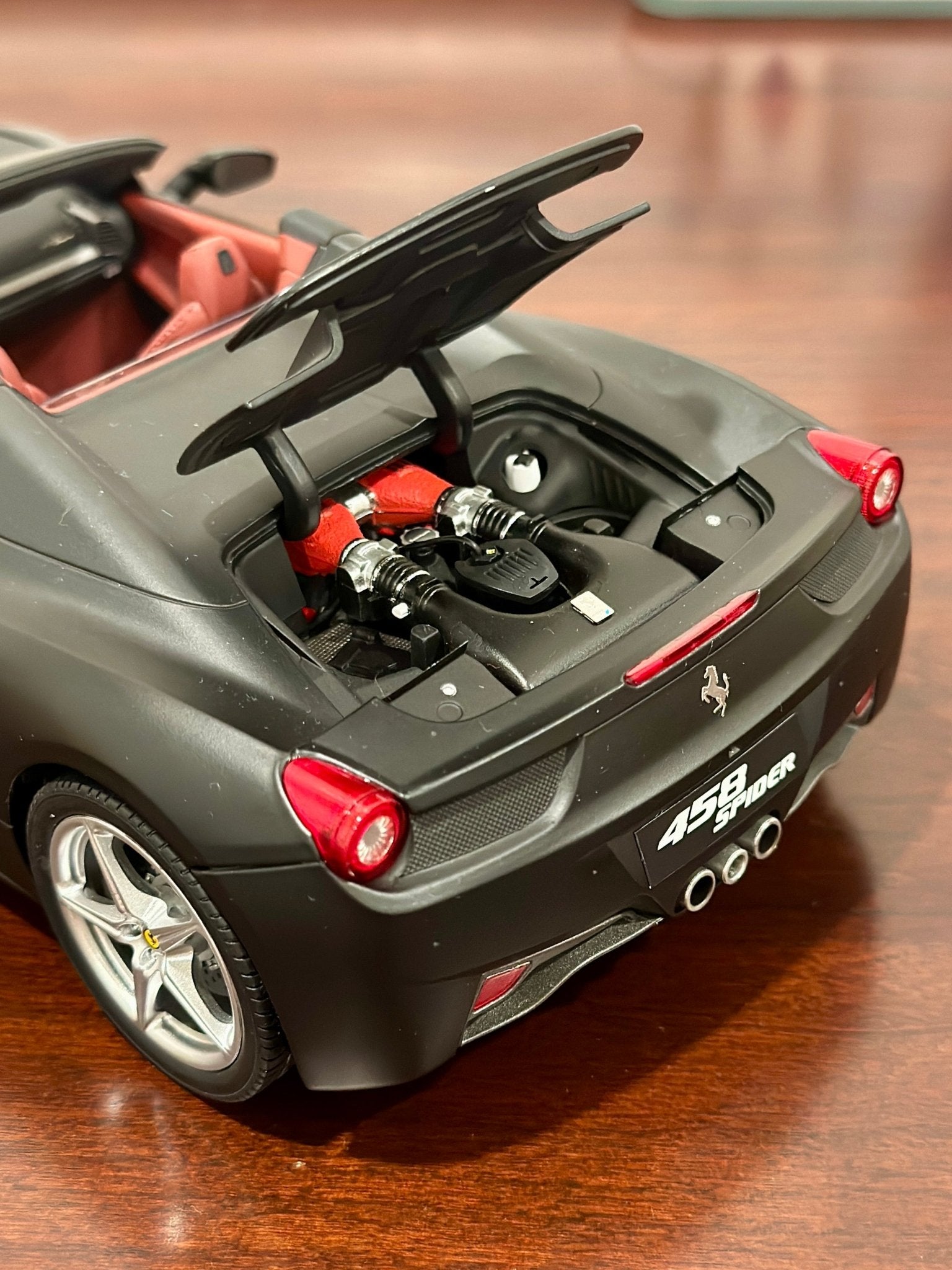 Hot Wheels Elite Ferrari 458 Spider Matte Black 1/18 Scale Diecast Model Car | Limited Edition - Product Image