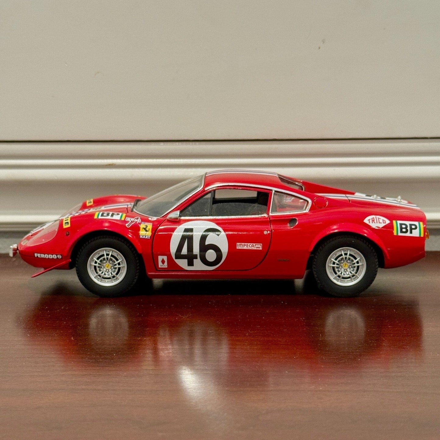 Hot Wheels Elite Ferrari Dino 246 GT Race Configuration 1/18 Scale Diecast Model Car | Limited Edition - Product Image