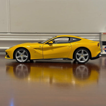 Hot Wheels Elite Ferrari F12 Giallo-Modena Yellow 1/18 Scale Diecast Model Car | Limited Edition - Product Image