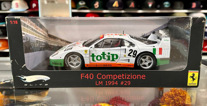 Hot Wheels Elite Ferrari F40 Competizione '#29) Totip Le Mans 24hr' 1/18 Scale Diecast Model Car | New - Product Image