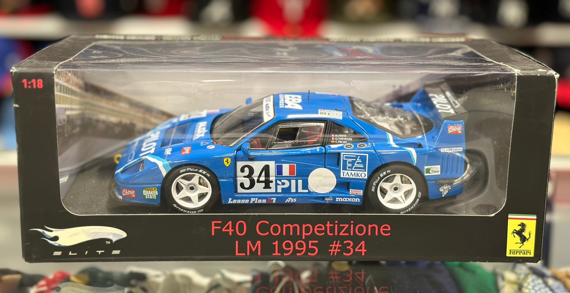 Hot Wheels Elite Ferrari F40 Competizione Blue 1/18 Scale Diecast Model Car | New - Product Image