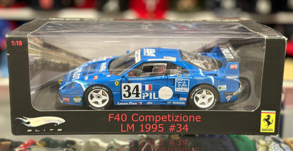 Hot Wheels Elite Ferrari F40 Competizione Blue 1/18 Scale Diecast Model Car | New - Product Image