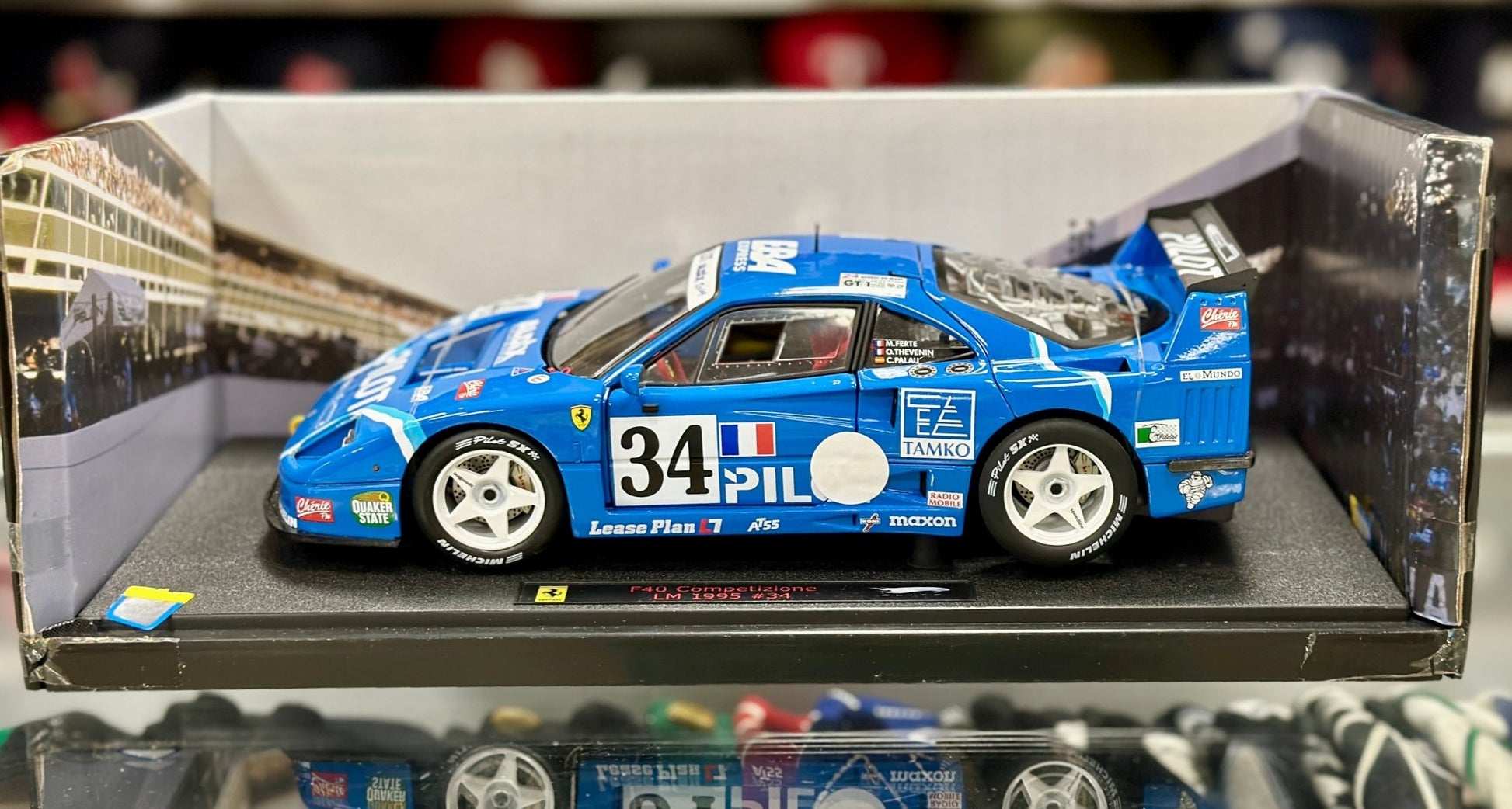 Hot Wheels Elite Ferrari F40 Competizione 'Pilot Edition' Blue 1/18 Scale Diecast Model Car | Limited Edition - Product Image