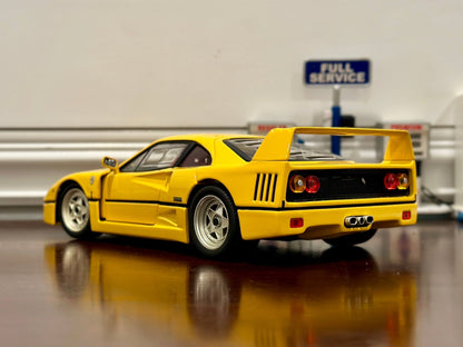 Hot Wheels Elite Ferrari F40 Yellow 1/18 Scale Diecast Model Car | Limited Edition - Product Image