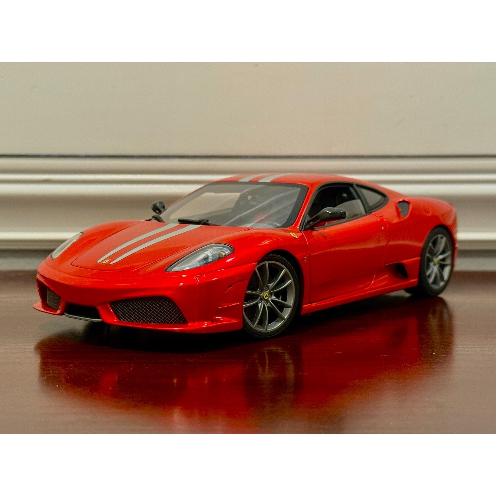 Hot Wheels Elite Ferrari F430 Scuderia Red w/ Silver Stripes 1/18 Scale Diecast Model Car | Limited Edition - Product Image