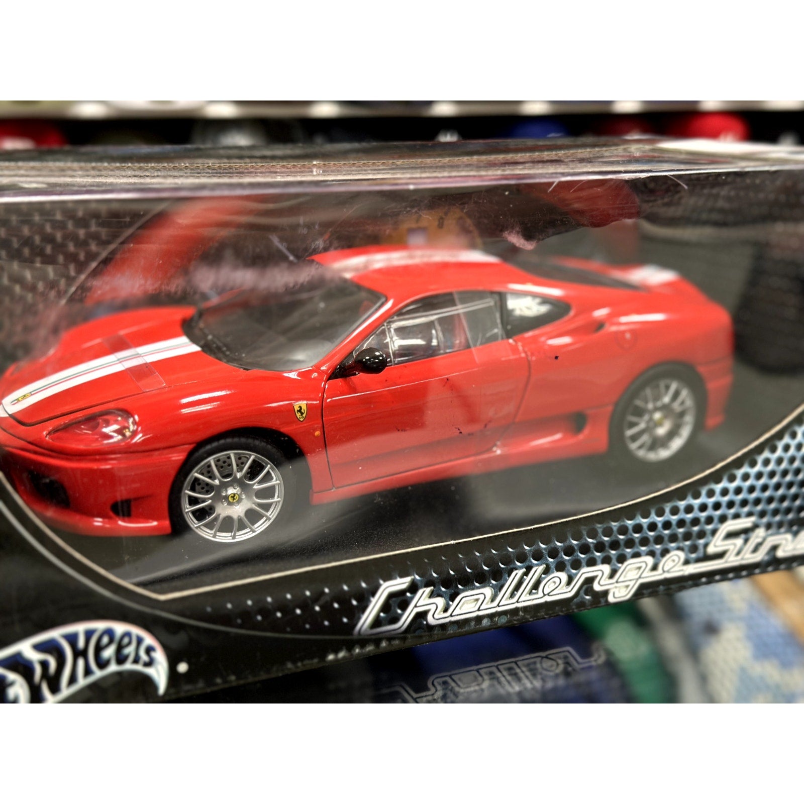 Hot Wheels Ferrari 360 Challenge Stradale Red w/ White Stripes 1/18 Scale Diecast Model Car | New - Product Image